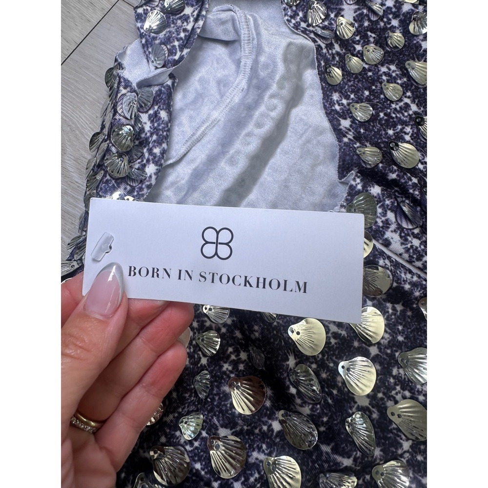 NWT Born in Stockholm Melanie metallic party dress silver festival mini large - Picture 10 of 13